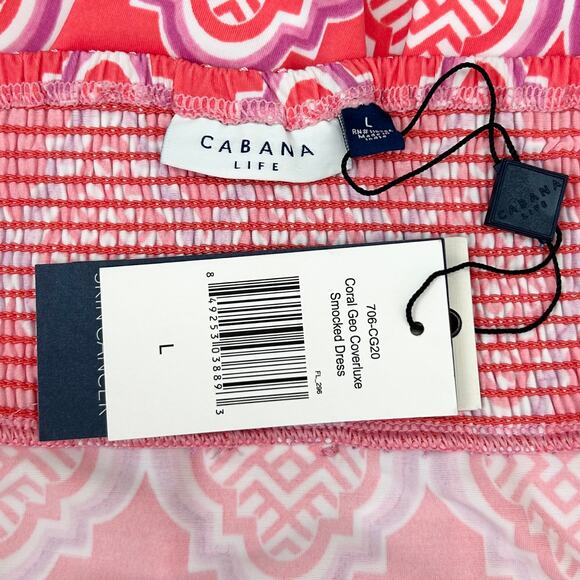 Cabana Life UPF Sun Protection Coral Geo Coverlux Smocked Dress NWT - Picture 11 of 14